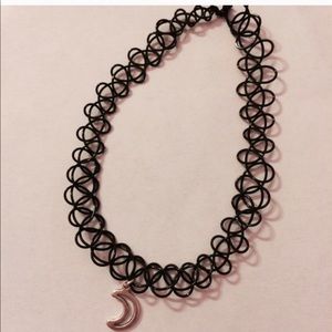 Tattoo Choker with Crescent Moon Charm